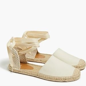 New JCrew D'Orsay Lace-Up Espadrilles Flat Sandals Women's 10.5 Ivory NWOT $90